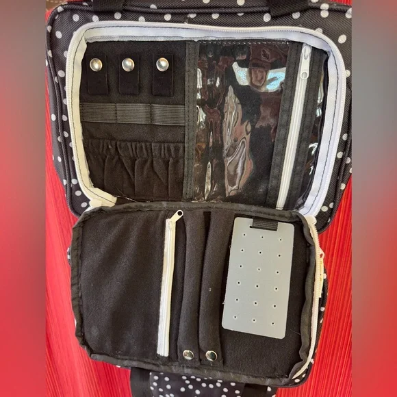 B&C Black and White Polka Dot Large Cosmetic Hanging Travel Bag - Picture 5 of 7